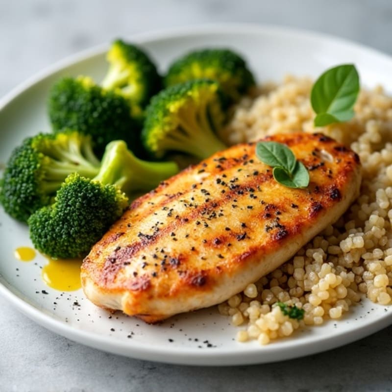 Grilled Chicken Breast with Quinoa and Roasted Broccoli