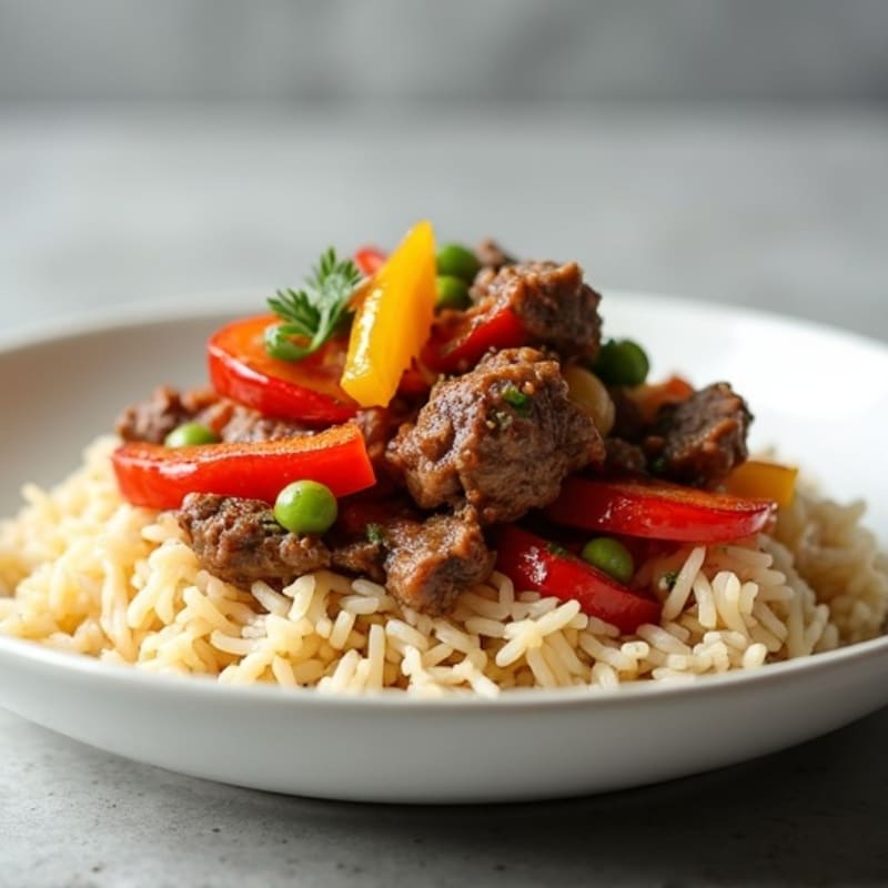 Beef and Bell Pepper Stir Fry with Jasmine Rice