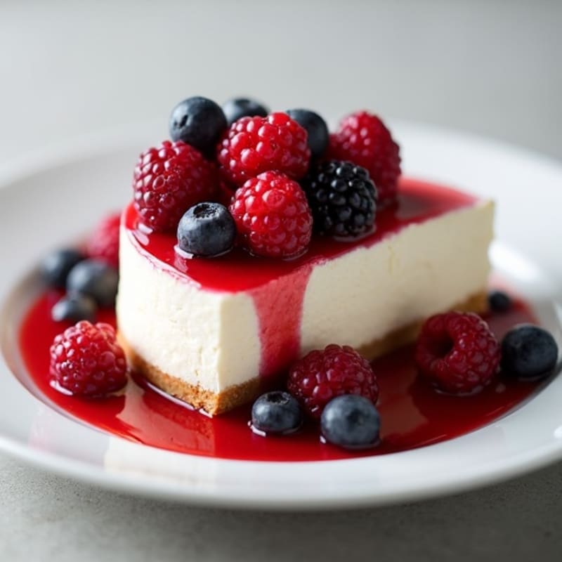 Creamy Greek Yogurt Cheesecake with Mixed Berry Compote