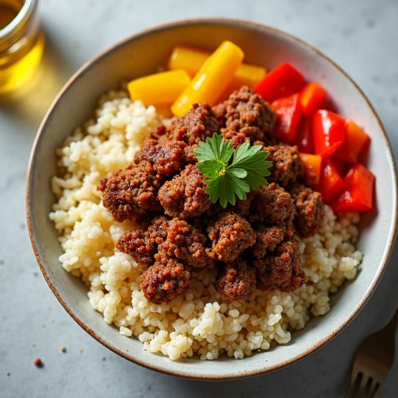 Spicy Taco-Seasoned Ground Beef Bowl with Cauliflower Rice