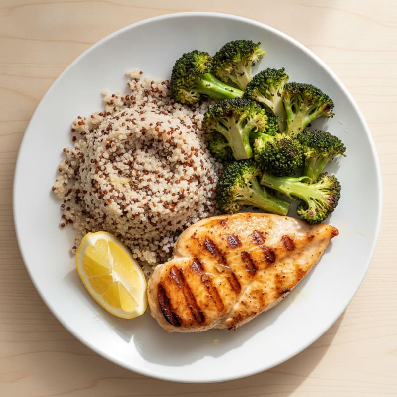 Grilled Chicken Breast with Quinoa and Roasted Broccoli