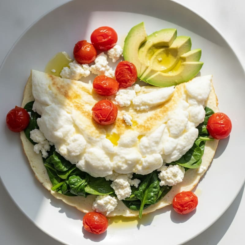 Egg White Spinach Omelette with Cottage Cheese and Cherry Tomatoes