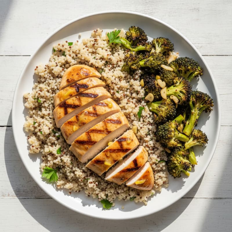 Grilled Chicken Breast with Quinoa and Roasted Broccoli