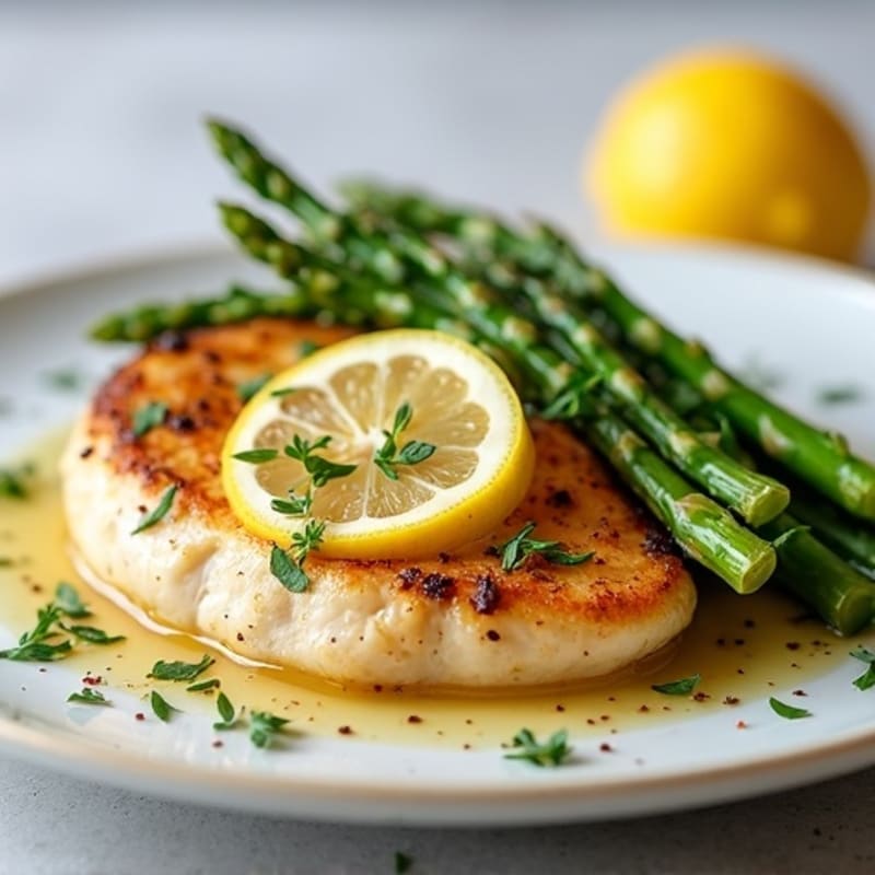 Lemon Garlic Pan-Seared Chicken with Roasted Asparagus