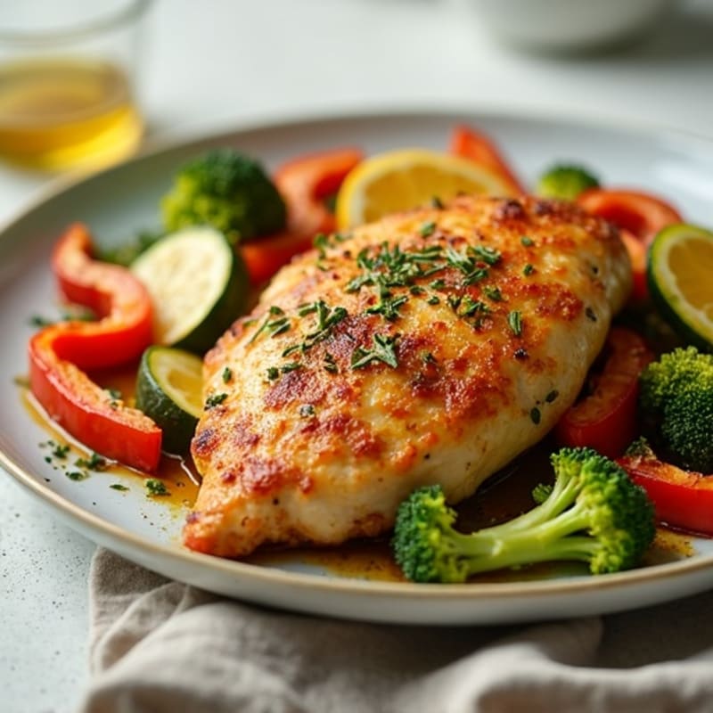 Crispy Lemon Herb Roasted Chicken with Sheet Pan Vegetables