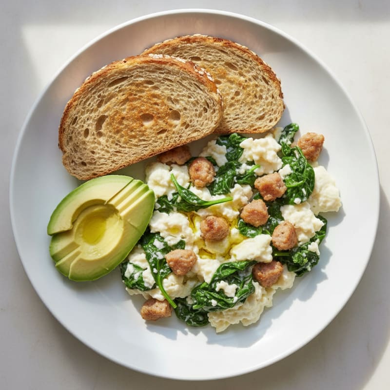Egg White Scramble with Turkey Sausage and Spinach