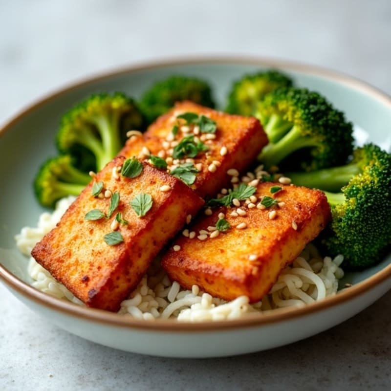 Crispy Sesame Ginger Tofu with Roasted Broccoli