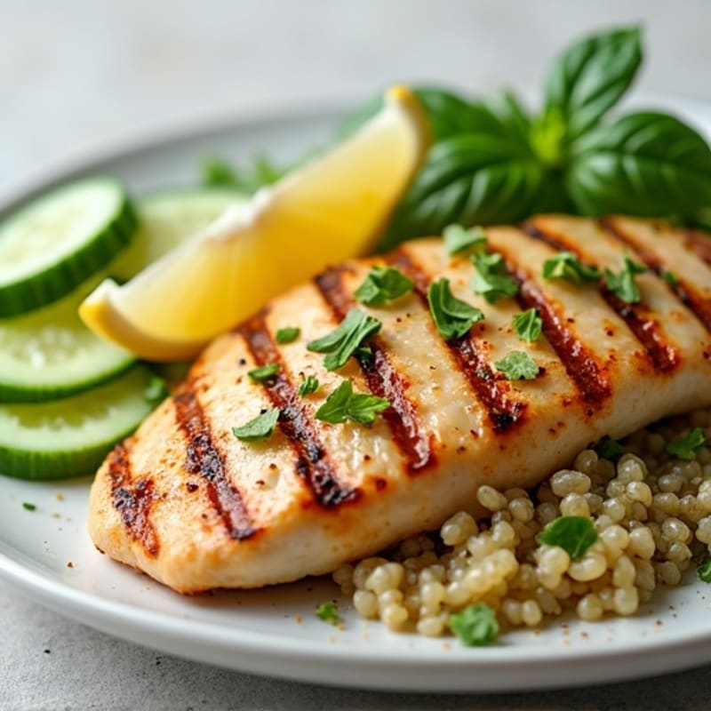 Grilled Chicken Breast with Cucumber Quinoa Salad