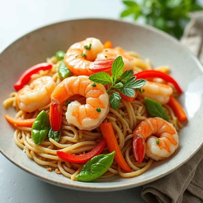 Fresh Shrimp and Rice Noodle Stir-Fry with Tangy Peanut Dressing