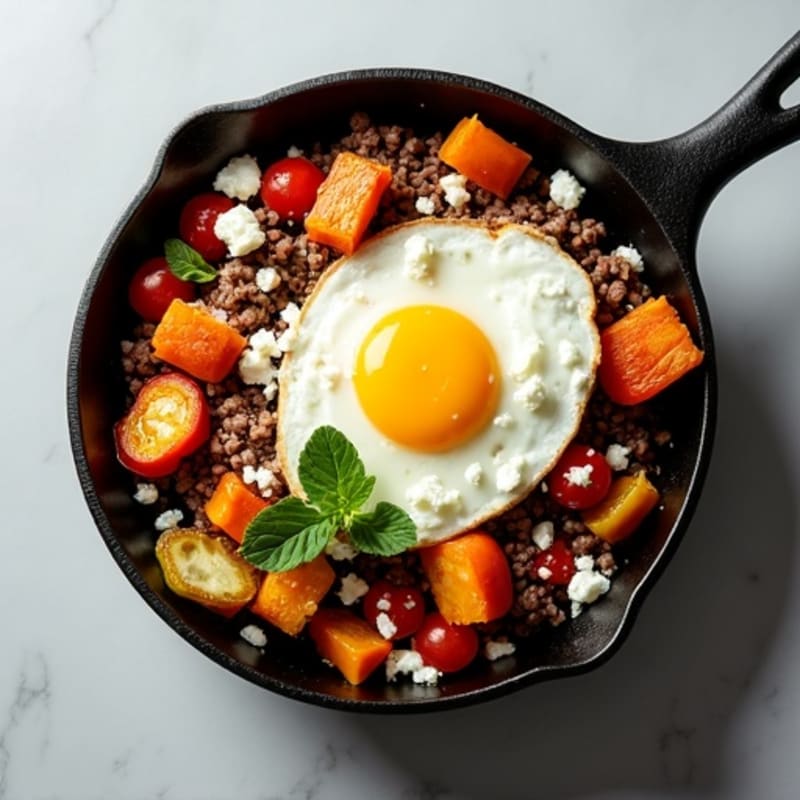 Savory Ground Beef and Roasted Vegetable Skillet