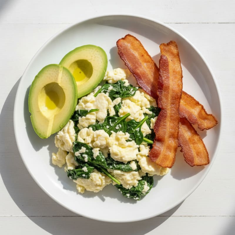 Egg White Scramble with Spinach and Turkey Bacon