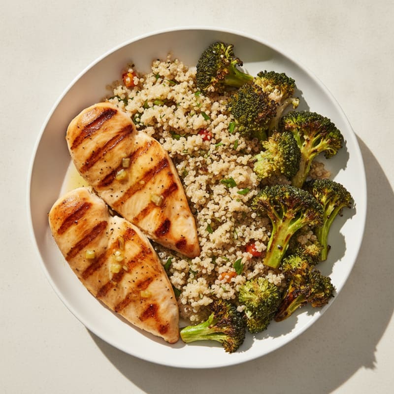 Grilled Chicken Breast with Roasted Broccoli and Quinoa