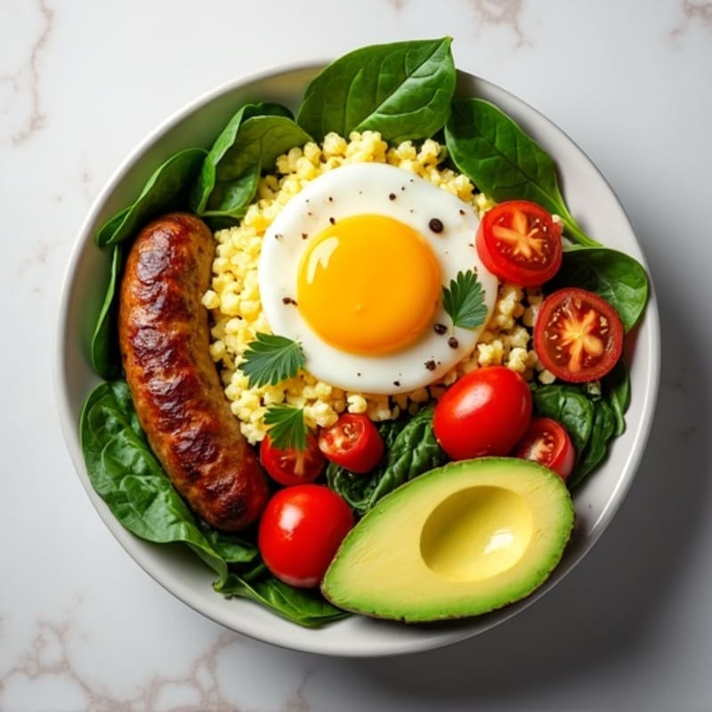 Savory Breakfast Power Bowl with Scrambled Eggs and Chicken Sausage