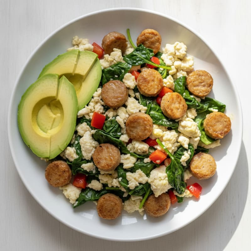 Egg White and Turkey Sausage Scramble with Spinach