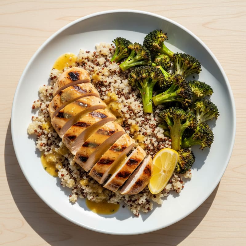 Grilled Chicken Breast with Quinoa and Roasted Broccoli