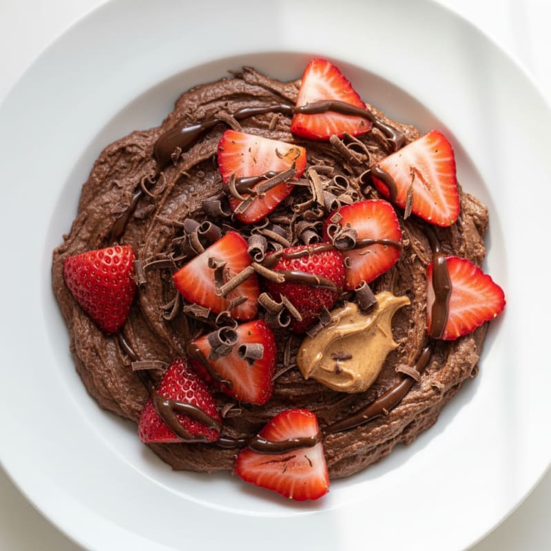Silky Dark Chocolate Protein Mousse with Fresh Strawberries