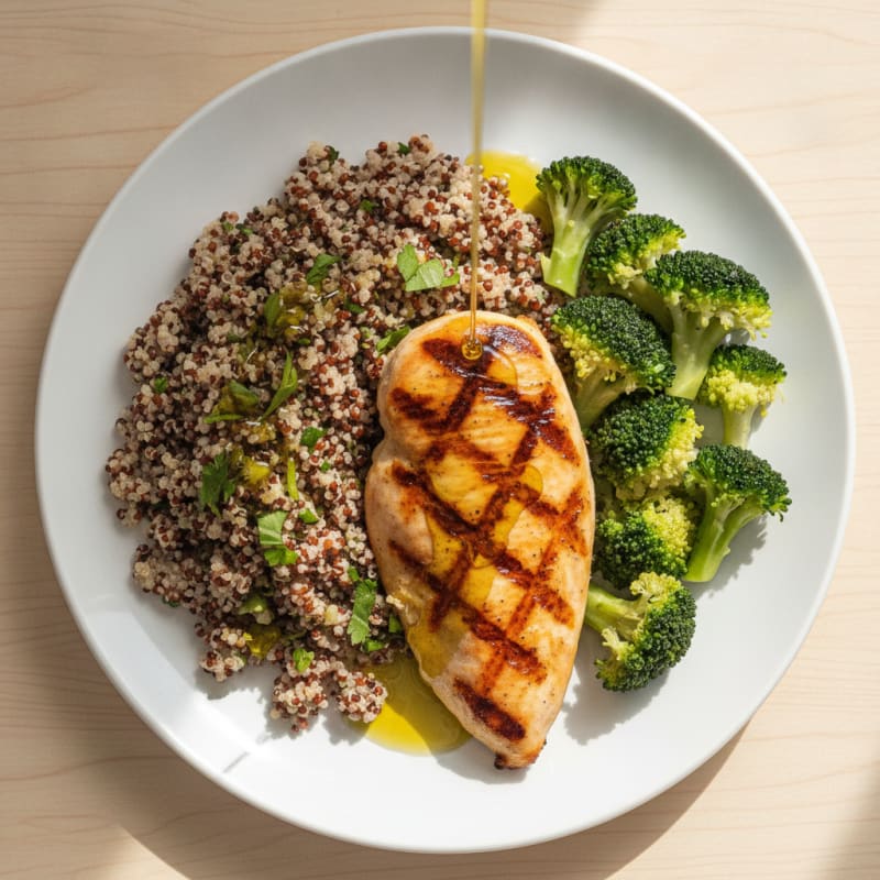Grilled Chicken Breast with Quinoa and Steamed Broccoli