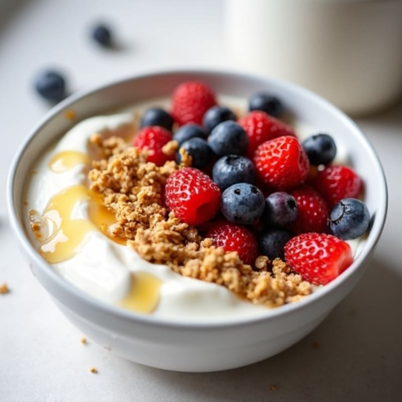 Crunchy Greek Yogurt Protein Bowl with Honey-Drizzled Berries