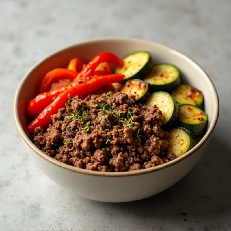 Spiced Ground Beef and Roasted Veggie Bowl