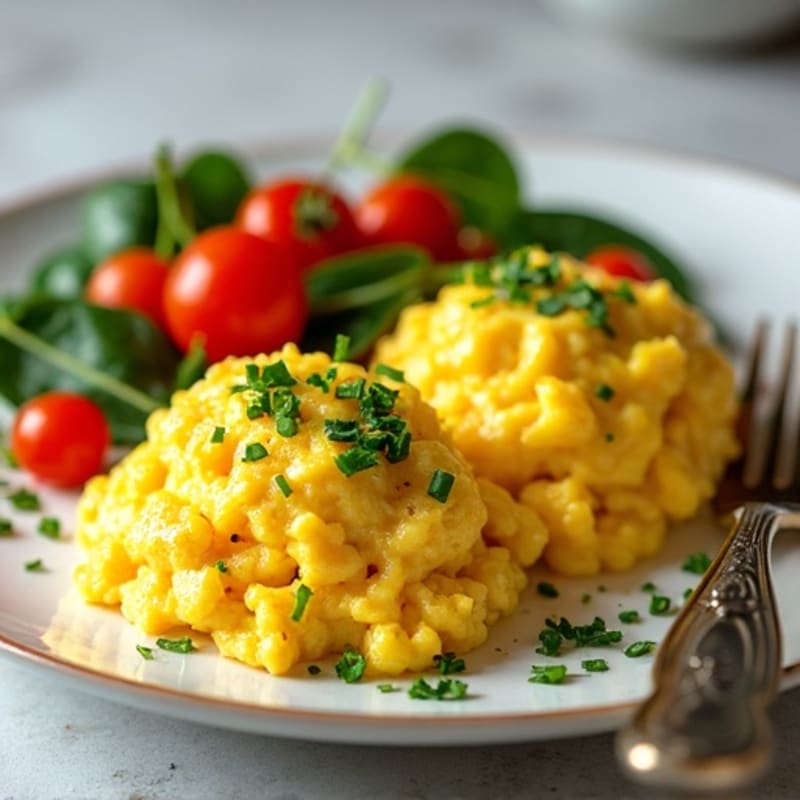 Fluffy Scrambled Eggs with Fresh Herbs and Sautéed Vegetables