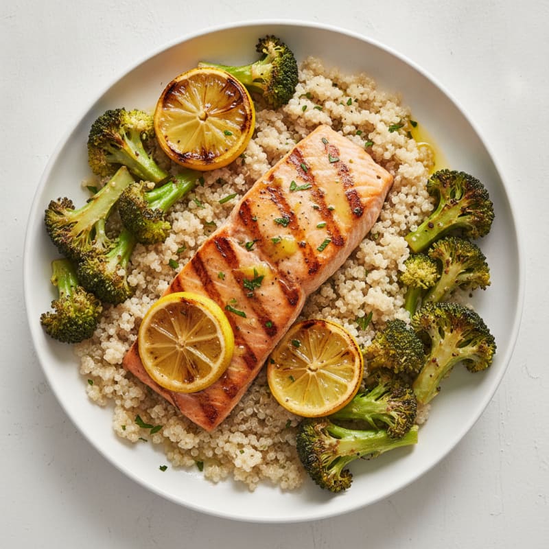 Grilled Salmon with Roasted Broccoli and Quinoa