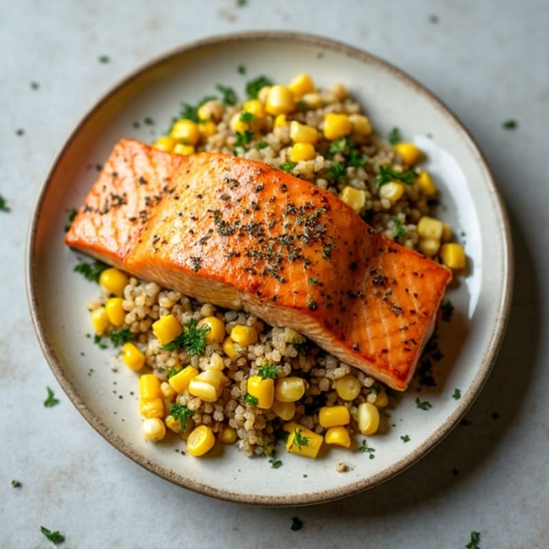 Seared Salmon with Herb Quinoa and Roasted Corn