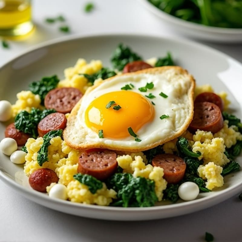 Egg White Scramble with Turkey Sausage and Spinach