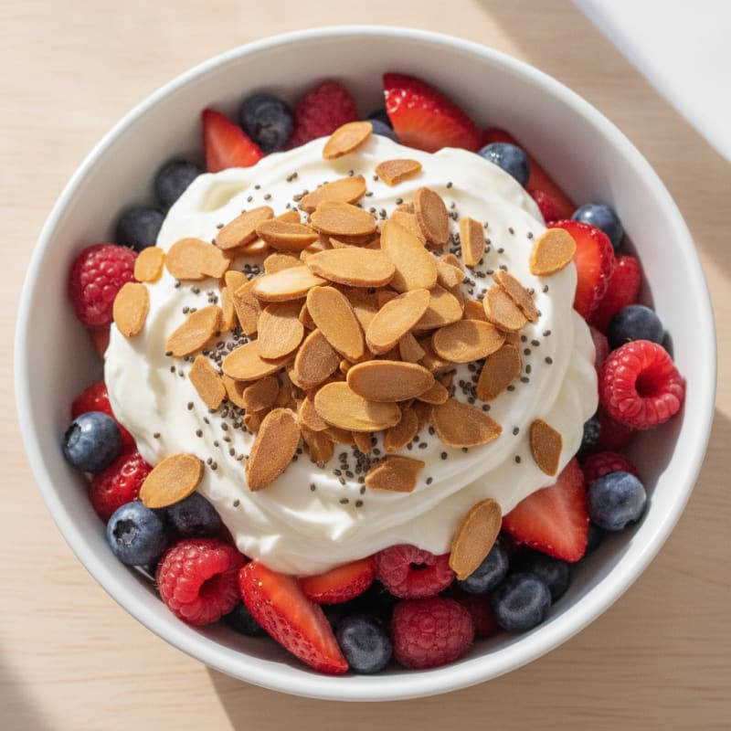 Greek Yogurt Protein Parfait with Mixed Berries and Almonds