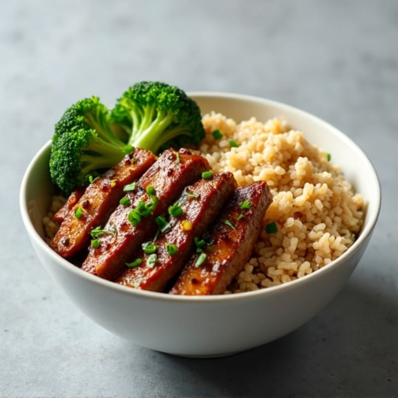 Garlic-Ginger Stir-Fried Beef & Crispy Broccoli Rice Bowl