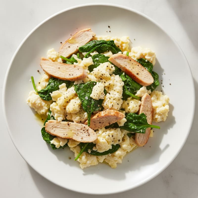 Egg White Spinach Scramble with Turkey Breast