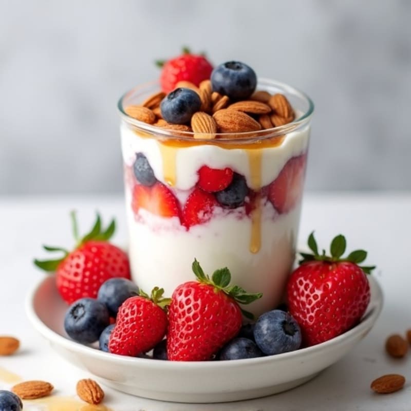 Greek Yogurt Protein Parfait with Mixed Berries and Almonds