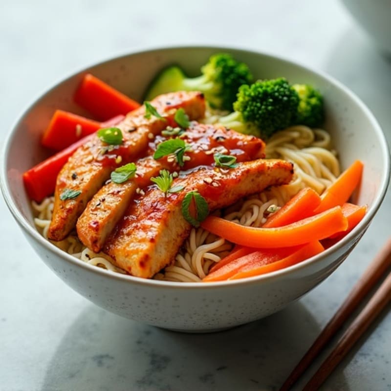 Spicy Sriracha Chicken and Vegetable Noodle Bowl