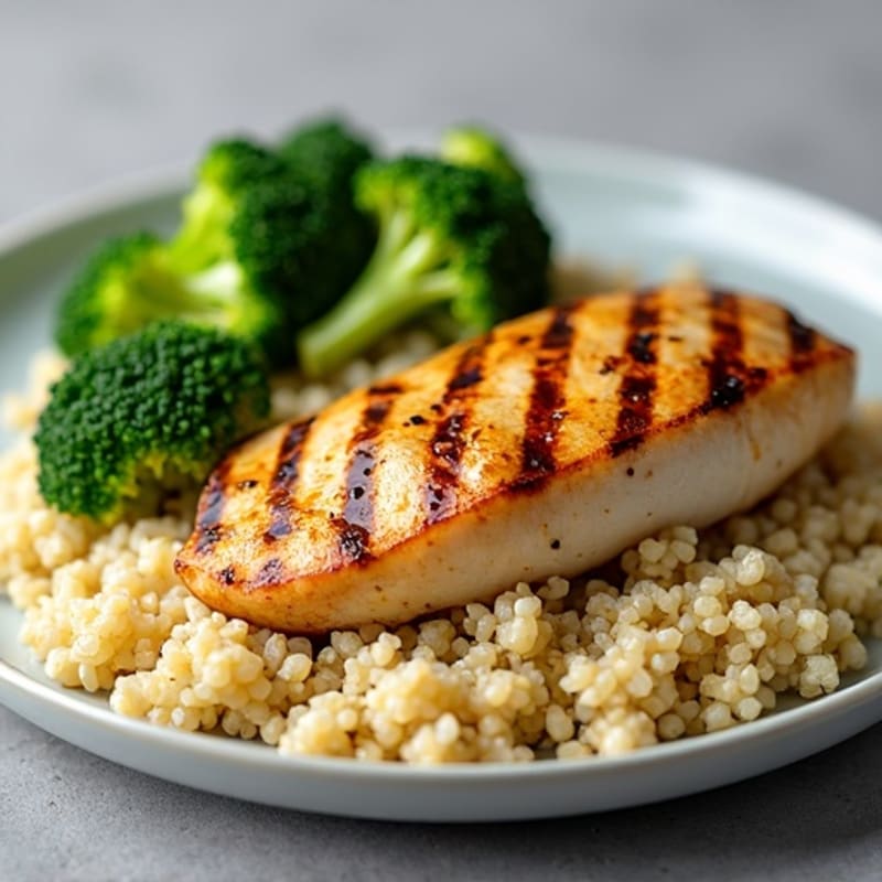 Grilled Chicken Breast with Quinoa and Steamed Broccoli