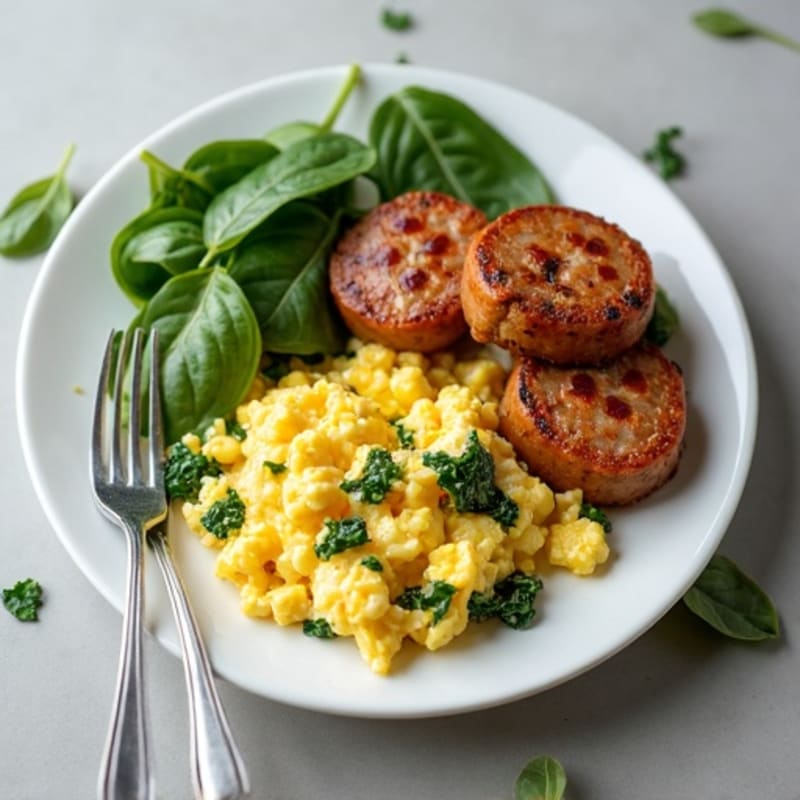 Egg White Scramble with Turkey Sausage and Spinach