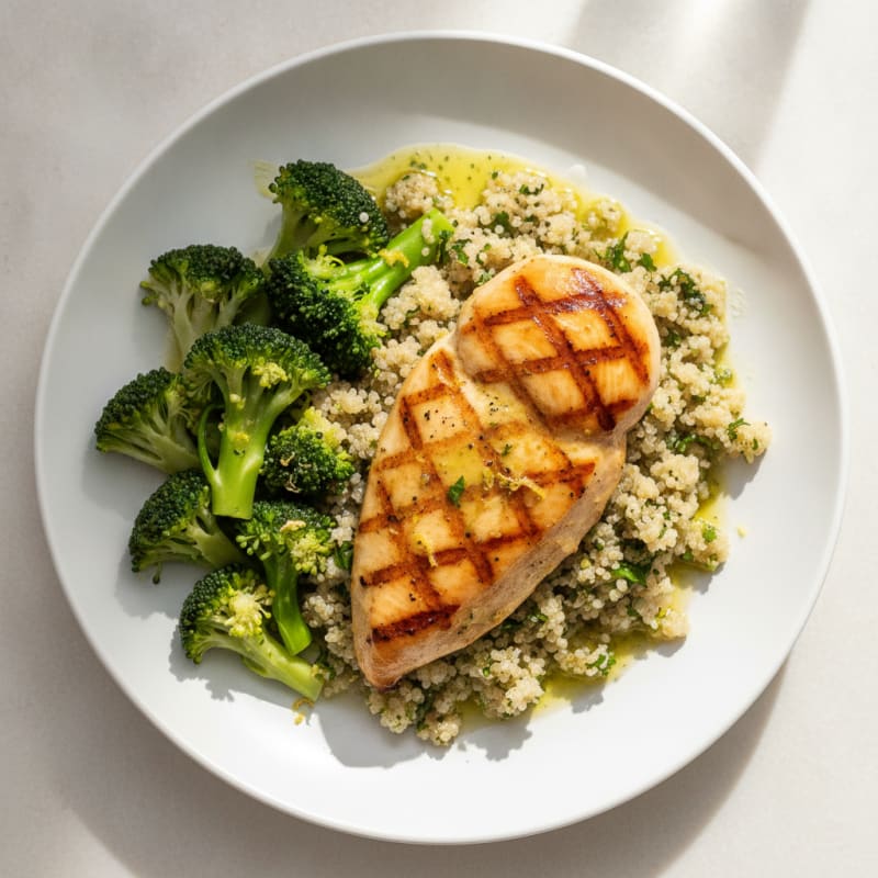 Grilled Chicken Breast with Quinoa and Steamed Broccoli