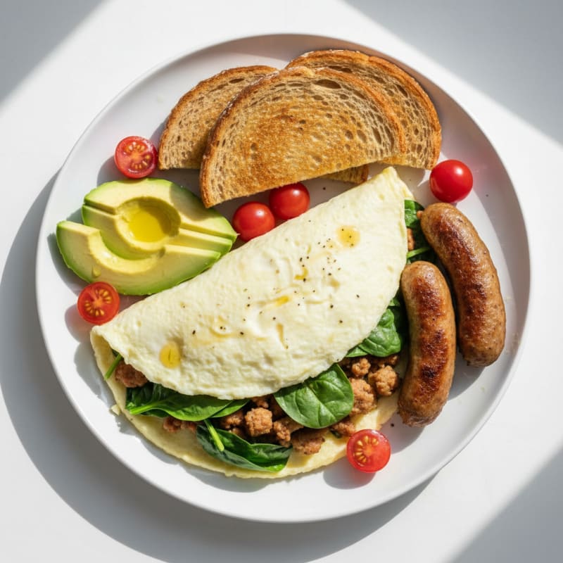 Egg White Spinach Omelet with Turkey Sausage