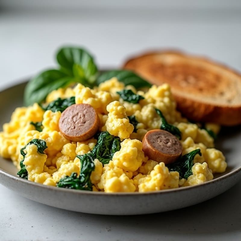 Egg White and Chicken Sausage Scramble with Spinach & Toast