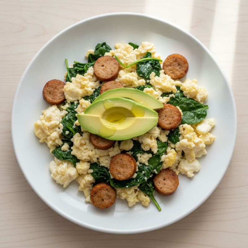 Egg White Scramble with Turkey Sausage and Spinach