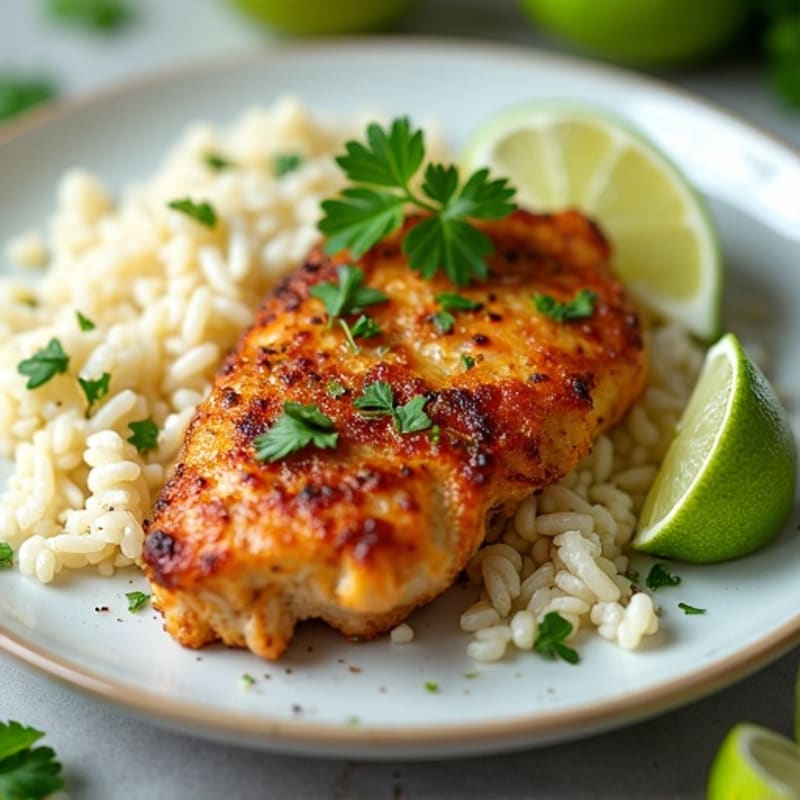 Crispy Pan-Seared Chicken with Fluffy Cilantro Lime Rice