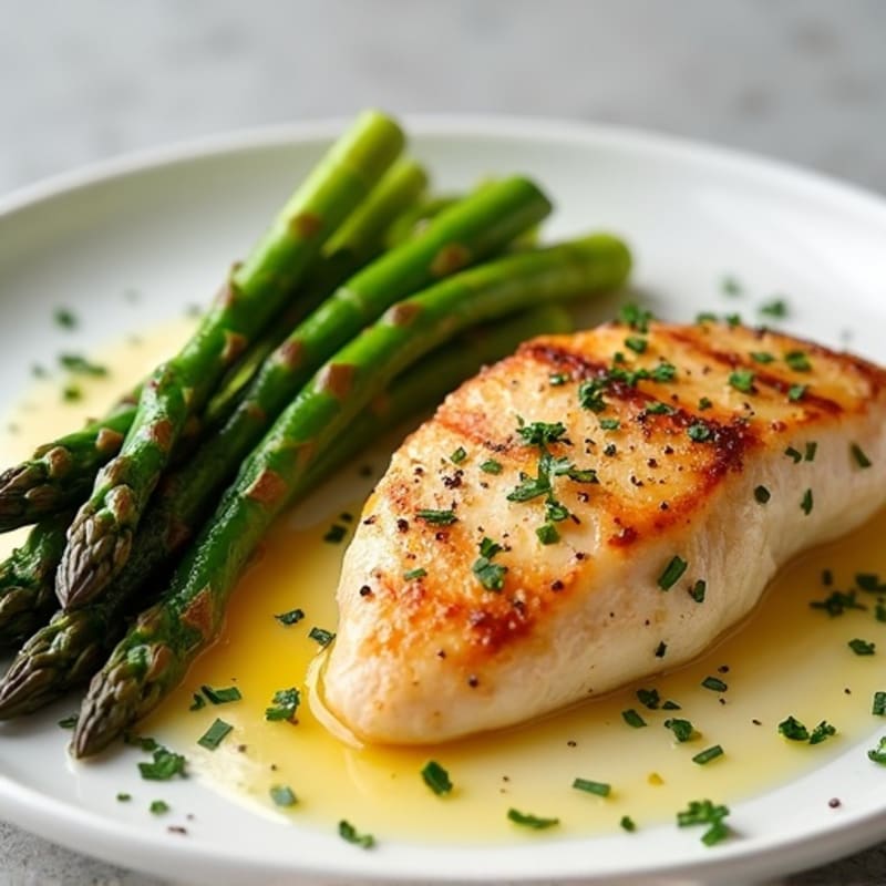 Lemon Garlic Pan-Seared Chicken with Roasted Asparagus