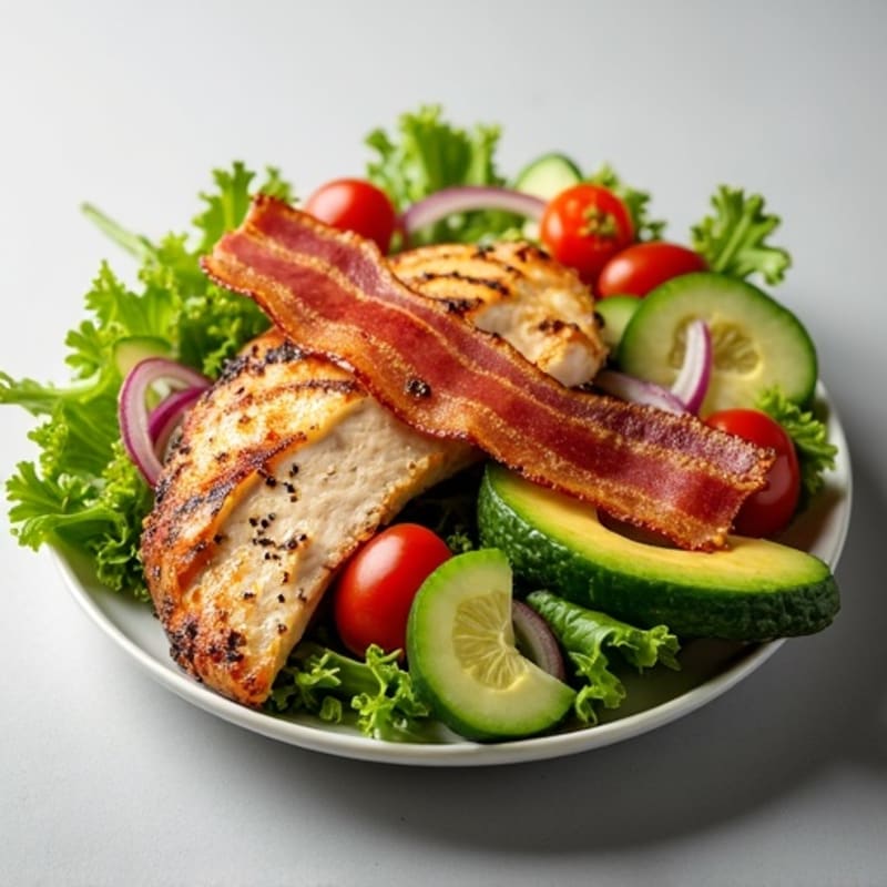 Fresh Garden Salad with Grilled Chicken and Crispy Bacon