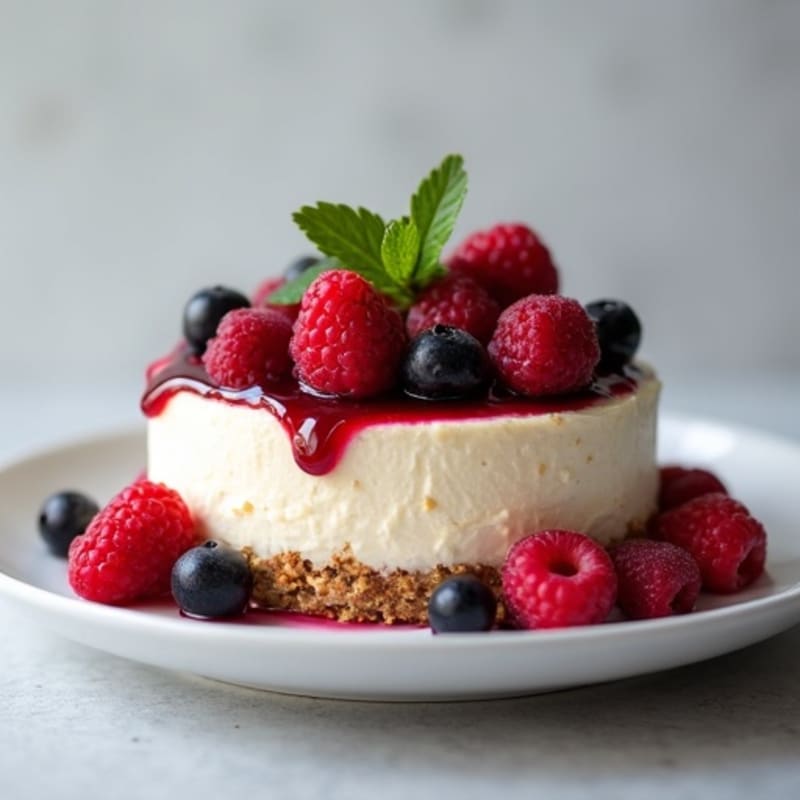 Protein Cheesecake with Greek Yogurt and Berry Compote