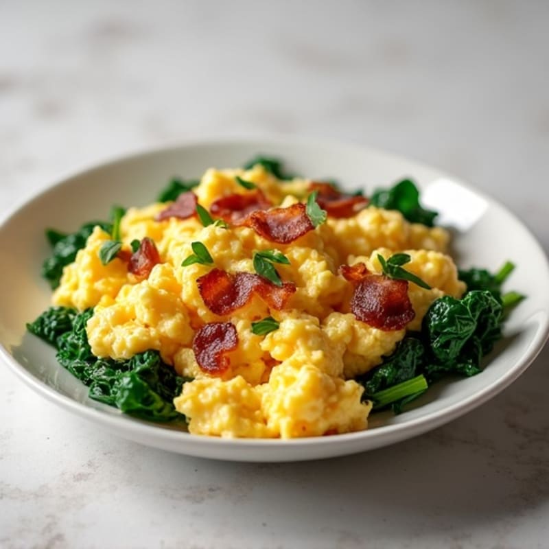 Cottage Cheese Scramble with Spinach and Turkey Bacon