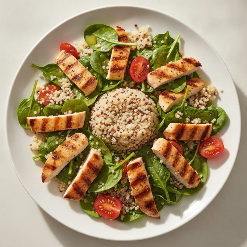 Grilled Chicken and Quinoa Salad with Spinach and Lemon Vinaigrette