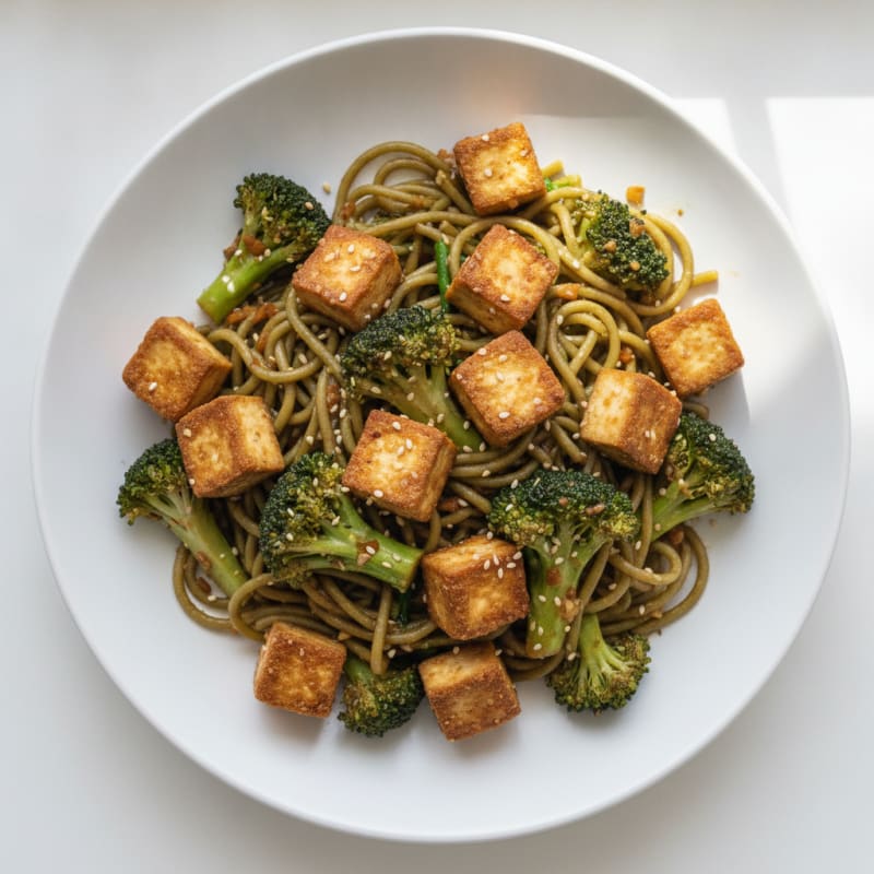 Seared Tofu Noodle Stir-Fry with Broccoli