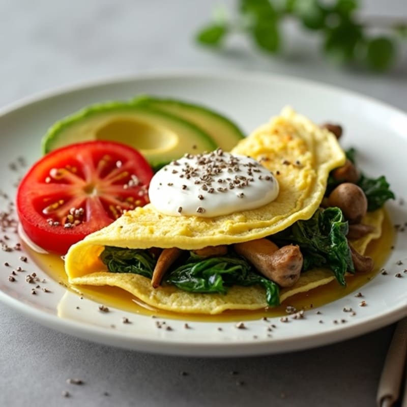 Egg White Spinach Omelette with Cottage Cheese and Sautéed Mushrooms