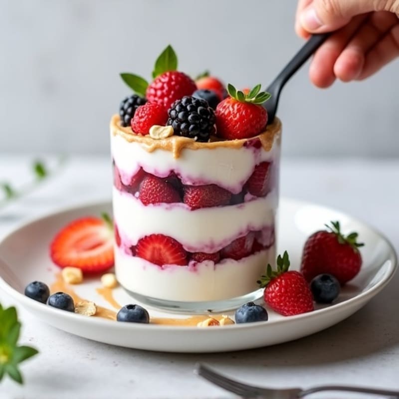 Greek Yogurt Protein Parfait with Mixed Berries and Almond Butter