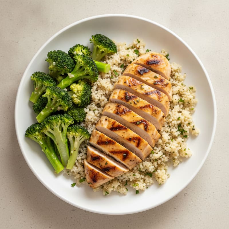 Grilled Chicken Breast with Quinoa and Steamed Broccoli