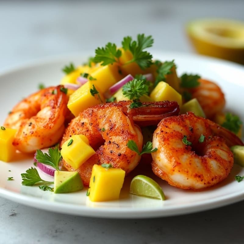 Crispy Blackened Shrimp with Fresh Mango Avocado Salsa