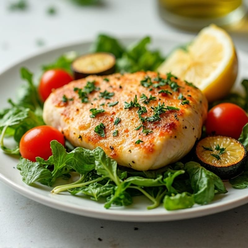 Lemon Herb Chicken with Fresh Greens and Crispy Roasted Vegetables